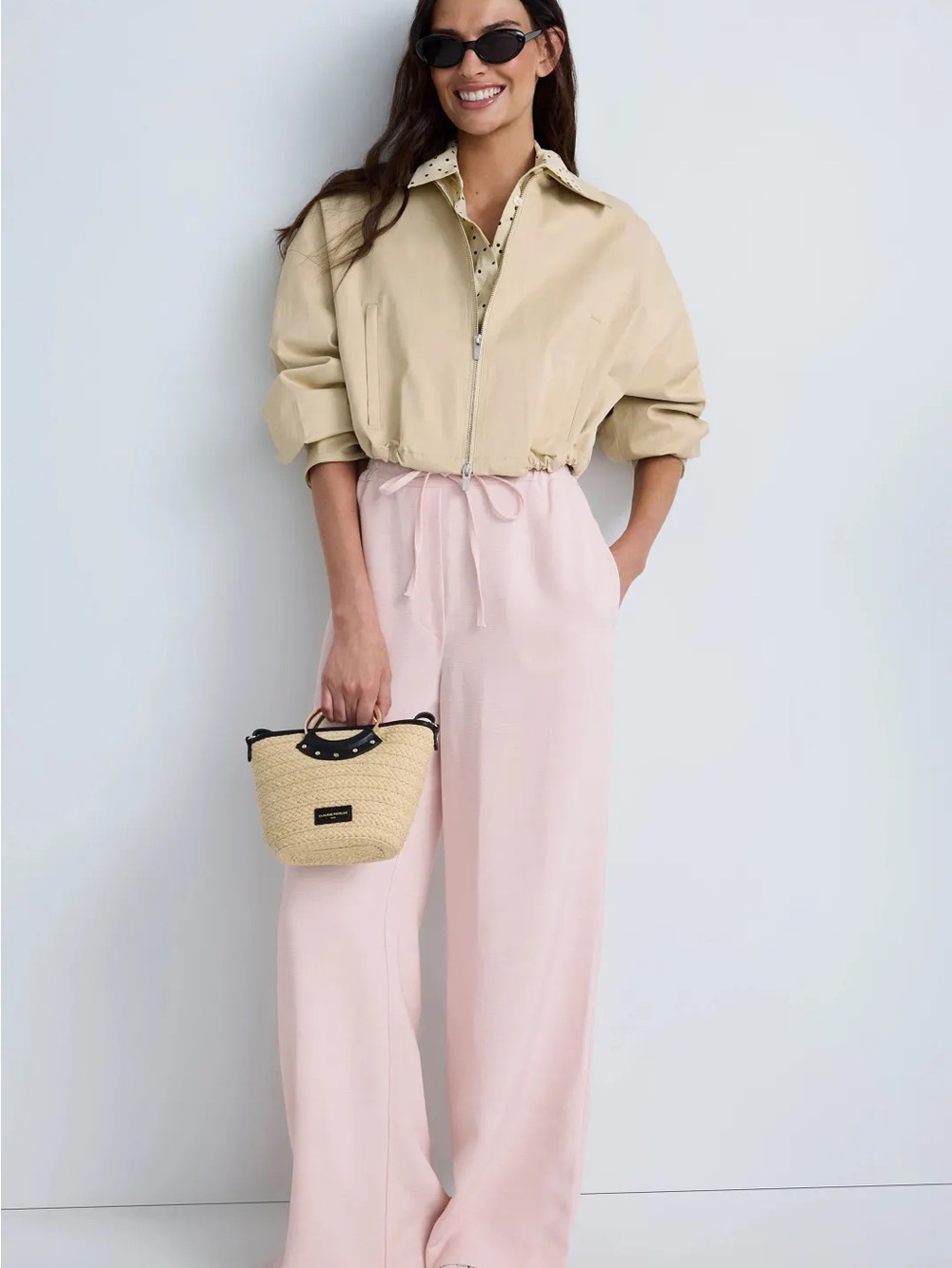 Claudie Pierlot Relaxed Wide-Leg Pull-On Pants in Pale Pink size 38 MSRP $400